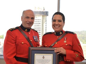 On May 26, 2017, Corporal Kimberly Mueller of the Stony Plain/Spruce Grove/Enoch RCMP was awarded the prestigious IODE RCMP Community Service Award for her continued commitment to serving Aboriginal and Metis communities across Alberta. Photo supplied/RCMP
