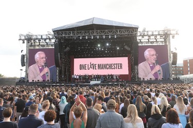 General view of the crowd in this handout provided by One Love Manchester benefit concert on June 4, 2017 in Manchester, England.  (Getty Images/Dave Hogan for One Love Manchester