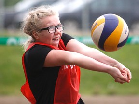 Sierra Garnish returns the volleyball to her sister Sophia during a try-it beach volleyball session during the Grande Prairie Sport Council's annual Try-It Day on Saturday June 3, 2017 at the South Bear Creek Volleyball Courts in Grande Prairie, Alta. Try-It Day featured more than 400 participants ages 6-12 trying various sports at several locations in the area on Saturday. The goal of the annual event is to introduce children to new sports. 
Logan Clow/Grande Prairie Daily Herald-Tribune/Postmedia Network