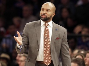 Former NBA player and head coach Derek Fisher was arrested on suspicion of drunken driving after he flipped his vehicle on a California highway early Sunday, June 4, 2017. (Seth Wenig/AP Photo/Files)