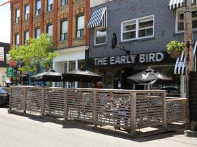 Six years after London launched a pilot project to let core eateries turn on-street parking into temporary patios, only one establishment  ? The Early Bird on Talbot Street ? is doing so. (MIKE HENSEN, The London Free Press)