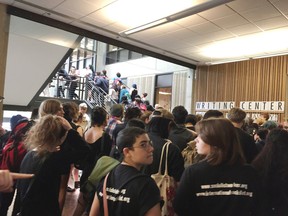 Students protest at Evergreen State College in Olympia, Wash.
