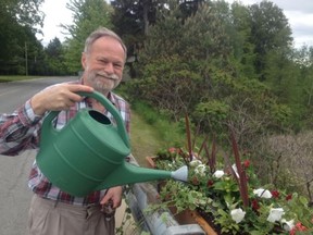 Submitted photo by Conrad Biernacki
Brian Musselwhite tends the new flower boxes on Black River Bridge.