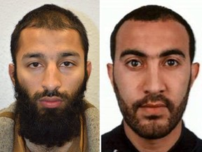 An undated handout picture released by the British Metropolitan Police Service in London on June 5, 2017 shows Khuram Shazad Butt (L) and Rachid Redouan. (AFP/ POLICE HANDOUT)