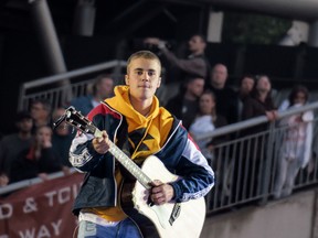 Justin Bieber performs at the One Love Manchester concert on June 4, 2017. (WENN.com)