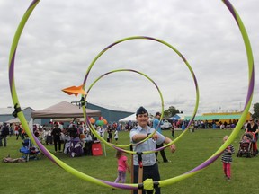 In this file photo, Cpl. Joshua Shand, of Sarnia's Royal Canadian Air Cadets squadron, watches his paper airplane sail through hoops during a previous Sarnia Kids Funfest. This year's Funfest is set for Saturday, 10 a.m. to 3 p.m., at Clearwater Park and Arena.
File photo / THE OBSERVER