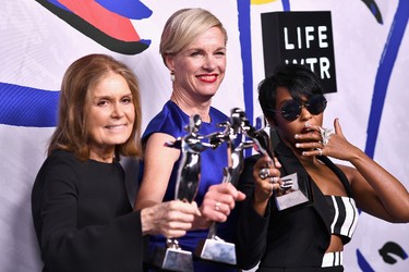 NEW YORK, NY - JUNE 05:  Winners of the Board of Directors' Tribute Gloria Steinem, President of Planned Parenthood, Cecile Richards and Janelle Monáe pose on the Winners Walk during the 2017 CFDA Fashion Awards at Hammerstein Ballroom on June 5, 2017 in New York City.  (Photo by Dimitrios Kambouris/Getty Images)