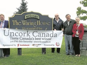 ROB LEEK PHOTO 
Uncork Canada will be held June 17 (3 p.m. until 6 p.m.) at Crystal Palace in Picton. Pictured are sponsors and hosts of the event (from left:) Rick Wilkinson of the Picton Elks, Penny Rolinski, executive director of the PECMH Foundation, Ken Mayfield, branch manager of Scotiabank Picton, Bob Bird with the Rotary Club of Picton and Chris and Norah Rogers, owners of the Waring House.