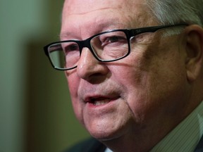 Public Safety and Emergency Preparedness Minister Ralph Goodale speaks with media before appearing at the Senate National Security and Defence committee in Ottawa, Monday, June 5, 2017. (THE CANADIAN PRESS/Adrian Wyld)