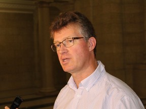 NDP Justice Critic Andrew Swan told reporters at the Manitoba Legislature in Winnipeg on June 6, 2017 that the police units being cut offered valuable public service. JOYANNE PURSAGA/Winnipeg Sun/Postmedia Network