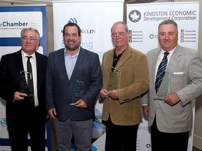 Greater Kingston Chamber of Commerce and Kingston Economic Development Corp. (KEDCO) Business Hall of Fame inductees Frank Casamatta, from left, Tim Pater, Doug Ritchie and Peter Tobias at the Ramada Hotel and Conference Centre in Kingston on Tuesday. (Ian MacAlpine/The Whig-Standard)