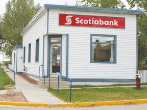 The Scotiabank building in Milo, which the bank has donated to the Village of Milo to use as its office. Vulcan Advocate file photo