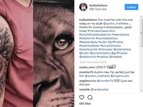 Auston Matthews gets inked (Instagram: bubbaitattoos)