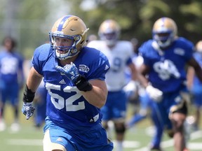 Thomas Miles, #52, during a practice with the CFL Winnipeg Blue Bombers. Tuesday, June 06, 2017. Chris Procaylo/Winnipeg Sun/Postmedia Network