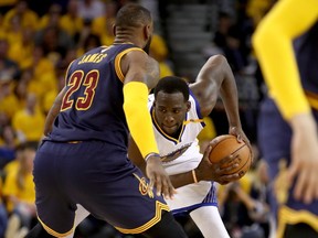 Draymond Green of the Golden State Warriors controls the ball against LeBron James of the Cleveland Cavaliers in Game 1 of the NBA Finals at ORACLE Arena on June 1, 2017. (Ezra Shaw/Getty Images)