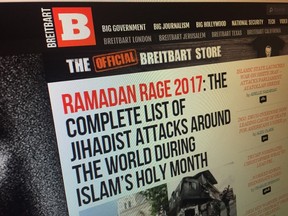 A photo of the Breitbart News homepage on June 7, 2017 (Postmedia Network)