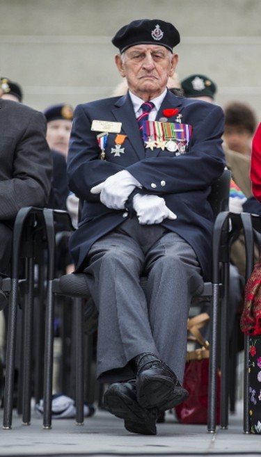 Second War veteran Trooper Edward Stafford during the commemoration of the 73rd anniversary of D-Day and the Battle of Normandy during the Second World War at a ceremony held at Nathan Phillips Square in Toronto, Ont. on Tuesday June 6, 2017. Ernest Doroszuk/Toronto Sun/Postmedia Network
