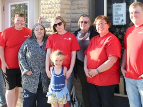 The Lucknow Summerfest Committee has been busy preparing the volunteer-run event for all the action on June 21-25, 2017. L-R: Ron Gillespie, Kate Gillespie, Mary Cranston, Leanne Scott, Melissa Scott, Betty Stanley, Sue Gillespie and Daniel Fritz represent the Strawberry Summerfest committee. (Ryan Berry/ Kincardine News and Lucknow Sentinel)