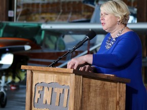 Tim Miller/The Intelligencer
Deputy Premier Deb Matthews speaks about an additional $56 million in funding for Aboriginal Institutes laid out in the 2017 provincial budget at First Nation's Technical Institute's aviation campus on Wednesday in Tyendinaga Mohawk Territory.