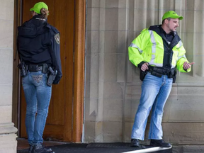 Senator Vern White is especially upset with the current protest underway by a particular Parliament Hill security union that has taken to wearing jeans, florescent green ball caps and stickers that say "RESPECT" on them. WAYNE CUDDINGTON / POSTMEDIA