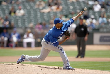 Francisco Liriano #45 of the Toronto Blue Jays pitches against the Oakland Athletics in the first inning at Oakland Alameda Coliseum on June 7, 2017 in Oakland, California.  (Photo by Ezra Shaw/Getty Images)