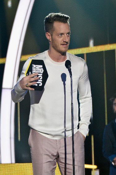 Tyler Hubbard of Florida Georgia Line accepts an award onstage during the 2017 CMT Music Awards at the Music City Center on June 6, 2017 in Nashville, Tennessee.  (Photo by Mike Coppola/Getty Images for CMT)