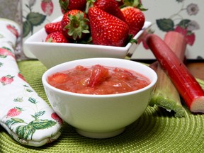 A strawberry rhubarb compote made by Jill Wilcox of Jill's Table in London, Ont. on Monday May 11, 2015.  Craig Glover/The London Free Press/Postmedia Network
