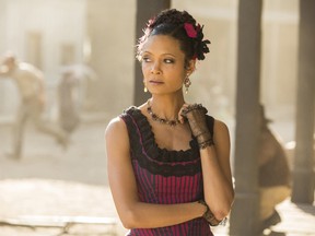 This image released by HBO shows Thandie Newton in a scene from, "Westworld." (John P. Johnson/HBO)