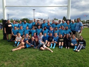 Photo supplied by Parkland Sharks Rugby
The Parkland Sharks Rugby Club poses for a group photo after a number of games in Grande Prarie. The Sharks added a first time second division win to their record  in a triumphant match against the Grande Prairie Centaurs.