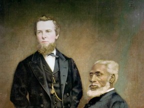 Josiah Henson sits for a portrait with John Lobb, standing, editor of the Christian Age who was granted the copyright for Josiah Henson?s autobiography, in this painting circa 1877.  (Postmedia file photo)