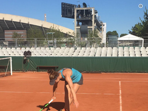 Gabriela Dabrowski tweeted a photo of herself bowing comically on the legendary Roland-Garros clay court in Paris.