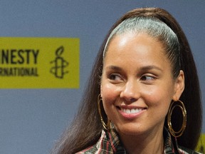 Singer Alicia Keys appears at a news conference in Montreal on May 27 to receive an Ambassador of Conscience Award from Amnesty International recognizing those who have shown exceptional leadership in the fight for human rights. (Graham Hughes/The Canadian Press)