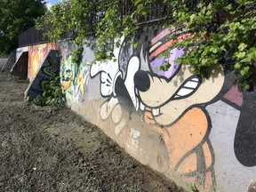 The retaining wall in Douglas Fluhrer Park is to host another outdoor art project in August and could be considered for a legal graffiti wall in Kingston. (Elliot Ferguson/The Whig-Standard)