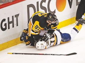 Sidney Crosby even got his nose dirty, giving P.K. Subban a shove after the two had jostled. (Getty Images)