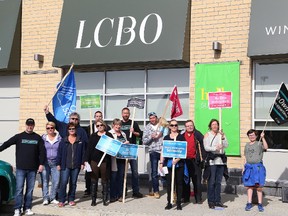 LCBO unionized employees and supporters held an information picket at the Marcus Drive LCBO location in Sudbury, Ont. on Friday May 19, 2017. (John Lappa/Sudbury Star/Postmedia Network)