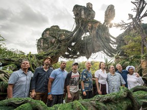 In this handout photo provided by Disney Resorts, (L-R) Wes Studi, Joel David Moore, Laz Alonso, Sam Worthington, James Cameron, Sigourney Weaver, Jon Landau, Stephen Lang and CCH Pounder attend the dedication ceremony for the new Pandora: World of Avatar attraction on May 24, 2017 at Disneys Animal Kingdom inside the Walt Disney World Resort in Lake Buena Vista, Florida. The World of Avatar opens on May 27, 2017. (Photo by Kent Phillips/Disney Resorts via Getty Images)