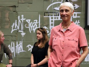 Kim Renders (right), director, stands before actors Hannah Smith (middle) and Amie Bello (left) at a play rehearsal at the Isabel Bader Centre. (Amanda Norris/For the Kingston Whig-Standard)