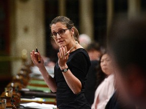 Minister of Foreign Affairs Chrystia Freeland stands during question period in the House of Commons on Parliament Hill in Ottawa on Friday, June 9, 2017. (THE CANADIAN PRESS/Sean Kilpatrick)