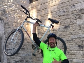 Paul Peters has been making the commute from his home in Altona to the Canadian Mennonite University in Winnipeg as part of the Commuter Challenge, which took June 4-10, 2017. JASON FRIESEN/Winnipeg Sun/Postmedia Network