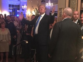 U.S. President Donald Trump makes an appearance at a wedding reception held at his golf club in Bedminster, New Jersey. (Instagram/madelyns_moving_castle)