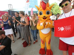 Dancing Gabe Langlois, author and sports enthusiast (right) was one of a small group of individuals who attended an event at The Forks, in Winnipeg to do with the Canada Summer Games, to be held July 28 to Aug. 13, 2017. Friday, June 09, 2017. CHRIS PROCAYLO/Winnipeg Sun/Postmedia Network