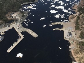 The port of La Scie, N.L. is shown in a handout photo taken from the CCGS Amundsen helicopter on June 8, 2017. An Arctic climate change study has been cancelled because warming temperatures have filled the sea off northern Newfoundland with hazardous ice. THE CANADIAN PRESS/HO-David Barber