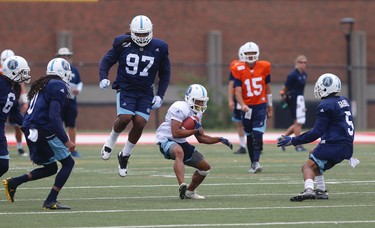 Toronto Argonauts Chandler Worthy WR (80) breaks a move at their practice facility at York Univeristy  in Toronto, Ont. on Monday June 12, 2017. Jack Boland/Toronto Sun/Postmedia Network