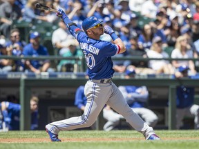 Josh Donaldson #20 of the Toronto Blue Jays hits a two-run home run off of starting pitcher James Paxton #65 of the Seattle Mariners during the first inning of a game at Safeco Field on June 11, 2017 in Seattle, Washington. (Photo by Stephen Brashear/Getty Images)