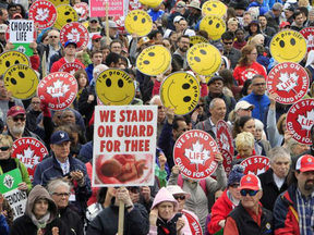 Thousands gather on Parliament Hill for the annual March for Life rally last month. A judge says the law is too restrictive in controlling access to statistics about abortion in Ontario. FRED CHARTRAND / CP