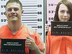 These undated booking photos provided by Santa Fe County Detention Center show Jack Morgan (left) and Samuel Brown, who are charged in a kidnapping case that started in Nevada and culminated in New Mexico. (Santa Fe County Detention Center via AP)
