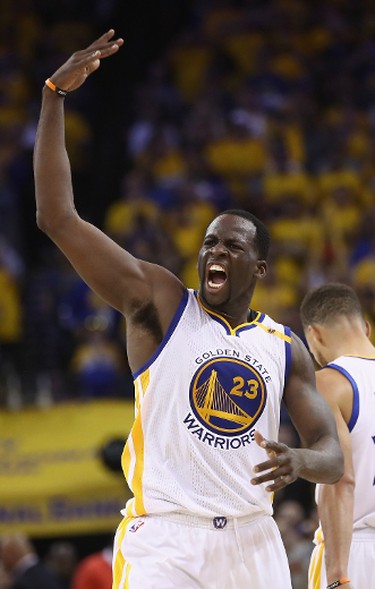 OAKLAND, CA - JUNE 12:  Draymond Green #23 of the Golden State Warriors celebrates in the final moments of their 129-120 win over the Cleveland Cavaliers in Game 5 of the 2017 NBA Finals at ORACLE Arena on June 12, 2017 in Oakland, California. NOTE TO USER: User expressly acknowledges and agrees that, by downloading and or using this photograph, User is consenting to the terms and conditions of the Getty Images License Agreement.  (Photo by Ezra Shaw/Getty Images)