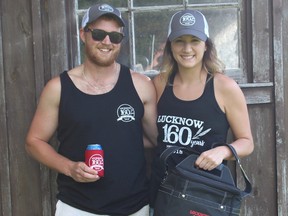 A full line up of Lucknow Reunion 2018 merchandise will be ready to go at the Lucknow Summerfest on Saturday June 24, 2017 inside the Lucknow Arena. You can find everything from T-shirts for men and women, to coolers with bottle openers. The reunion merchandise pop up shop is open to the publice inside the Dave Farrish room at the arena and the committee plans on being open for business once a month until the reunion. Pictured: Ben Gowing and Marlee Alton show off the brand new Lucknow Reunion 2018 merchandise. (Ryan Berry/ Kincardine News and Lucknow Sentinel)