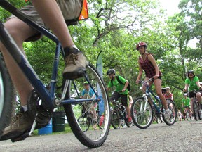 Students from five schools leave the starting line Tuesday June 13, 2017 in Canatara Park for the third annual Ride Don't Hide School Ride for the Canadian Mental Health Association Lambton Kent. The 300 students raised approximately $2,000 to help support mental health services. The community Ride Don't Hide event is set for June 25 at the Moore Sports Complex in Mooretown. (Paul Morden/Sarnia Observer)