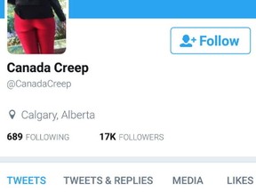 Screen grab of the now suspended twitter account Canada Creep which allegedly posted images and videos on the account that amassed 17,000 followers by posting surreptitiously recorded images and video of Calgary women's clothed breasts, buttocks and genital areas. Twitter/Postmedia